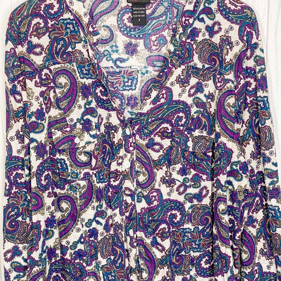 Torrid Blouse White Purple Green Paisley Floral - Picture 3 of 9